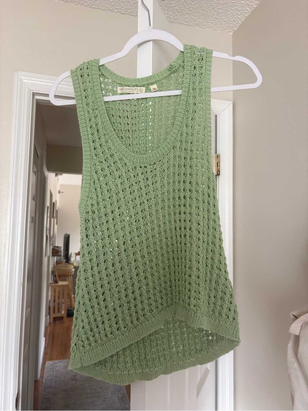 Uncharted Threads Sage Green Crochet Knit Tank | Size Large | NWOT